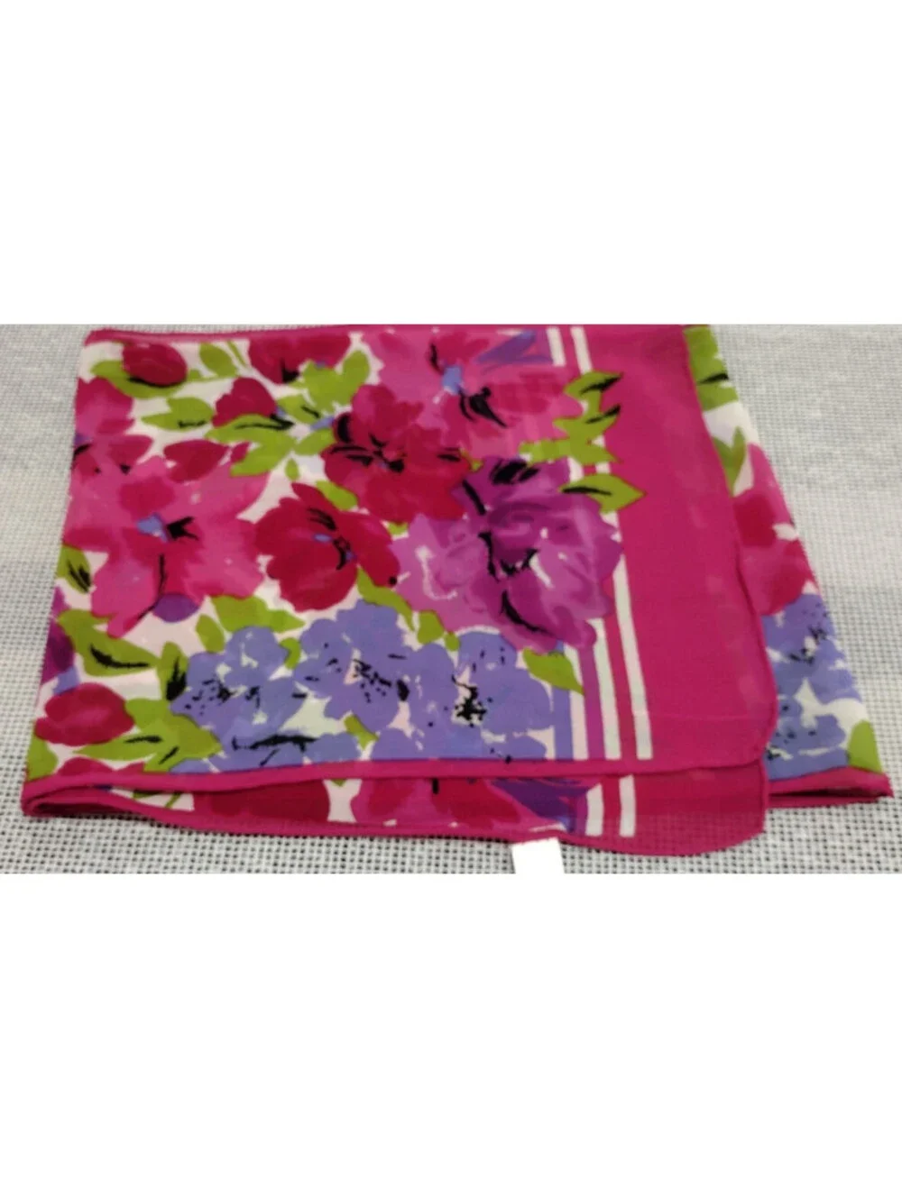 Vintage Sheer Silk Rectangle Scarf Fuchsia Floral Purple Lavender Baar & Beards